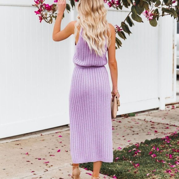 LAST ONE - JANE RIBBED KNIT MIDI DRESS - LAVENDER - Picture 2 of 3